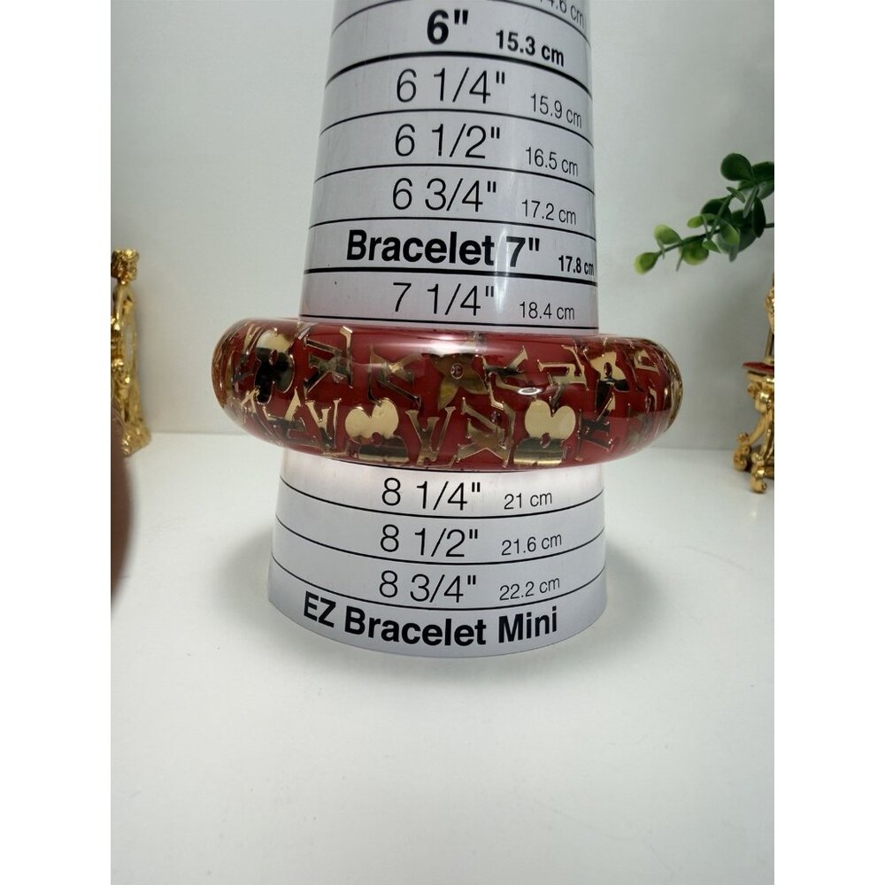 Louis Vuitton Red Lucite Chunky Monogram Bangle Bracelet Statement Sz 8" - Picture 10 of 13
